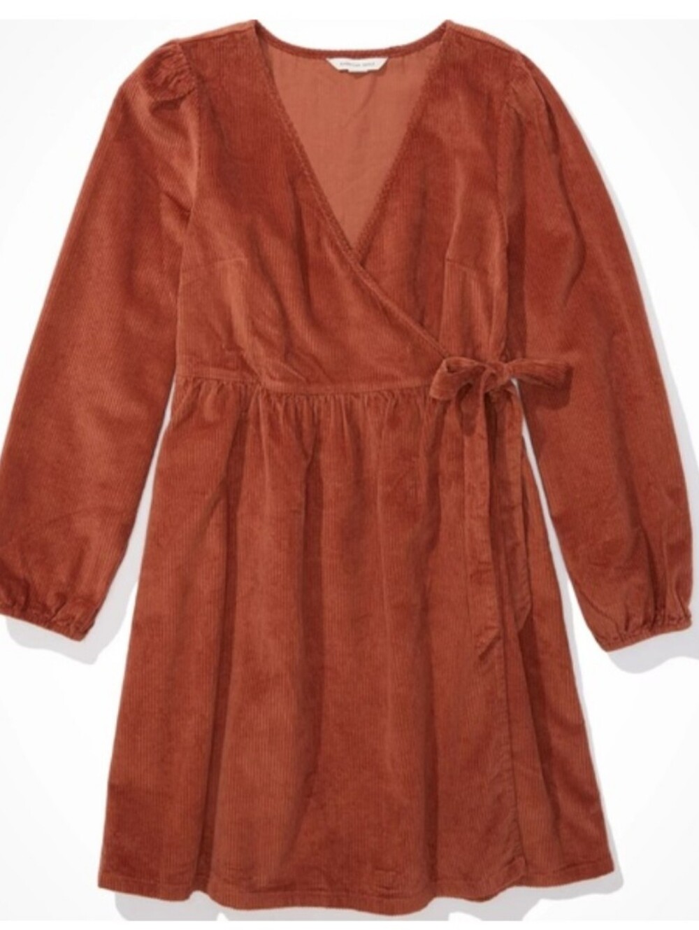 American Eagle Dress NWT Sz XS Burgundy Corduroy Mini Summer Flowy Long Sleeve